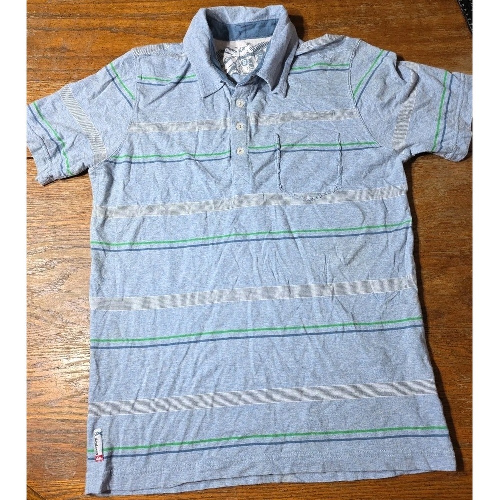 Y2K Vintage Quicksilver Polo Tshirt Stripped Surf Skate Blue Cotton Men's Small